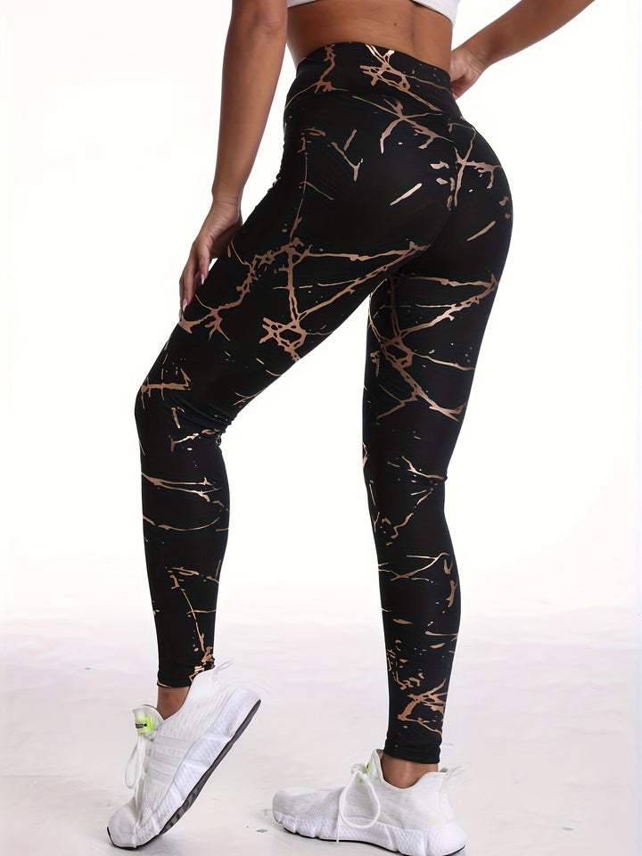 Chic Golden-Accented High-Waist Tummy Control Yoga Leggings with Cross-Waist Design - Stretchy, Non-See-Through Activewear for Women