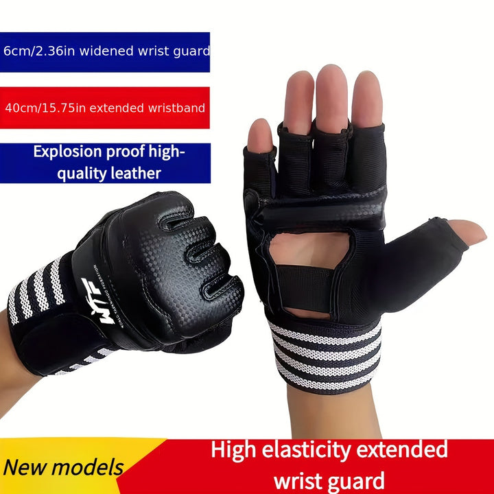 Premium Half-Finger Boxing Gloves for Men & Women - Thickened PU Material, Enhanced Wrist Support for Taekwondo & Sanda Training