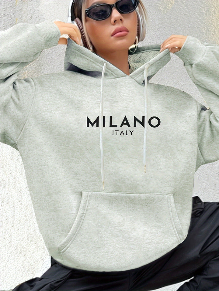 Milano Chic Kangaroo Pocket Hoodie - Soft Casual Long Sleeve Drawstring Sweatshirt with Relaxed Fit - Women's Comfortable Everyday Wear for Outdoor Activities