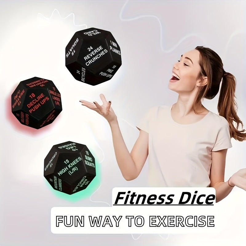 1pc Fitness Dice Exercise Ball - 12-Sided Foam Workout Dice for Hand Grip Strength Training, Stress Relief, Black with Red & Green Text, Exercise Challenge Tool