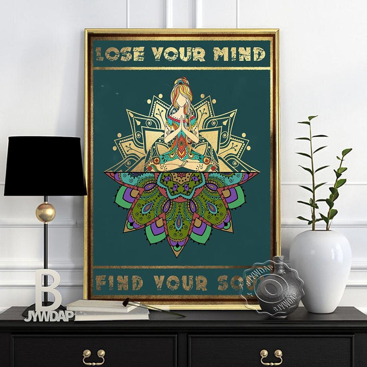 Nordic Style Meditation Relaxed Wall Art Picture, Yoga Blue Green Retro Art Poster, Namaste Yoga Gym Home Living Room Decor Gift