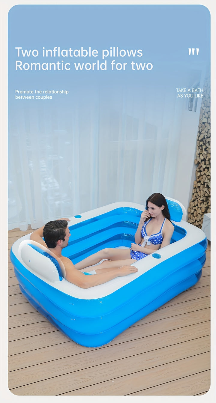 1pc Portable PVC Inflatable Hot Tub with Backrest, Durable Foldable Spa Bathtub with Drain Plug, Ideal for Bathroom Soaking, Perfect Christmas & New Year Gift for One or Two