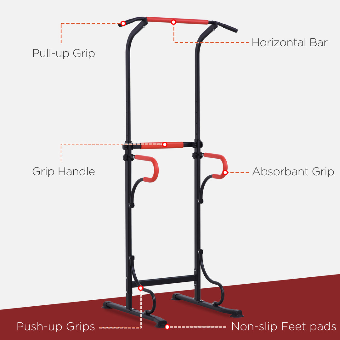 Pull Up Station with Dip Station and Push-up Stand, Height Adjustable Power Tower, Free Standing Pull Up Bar for Home Gym