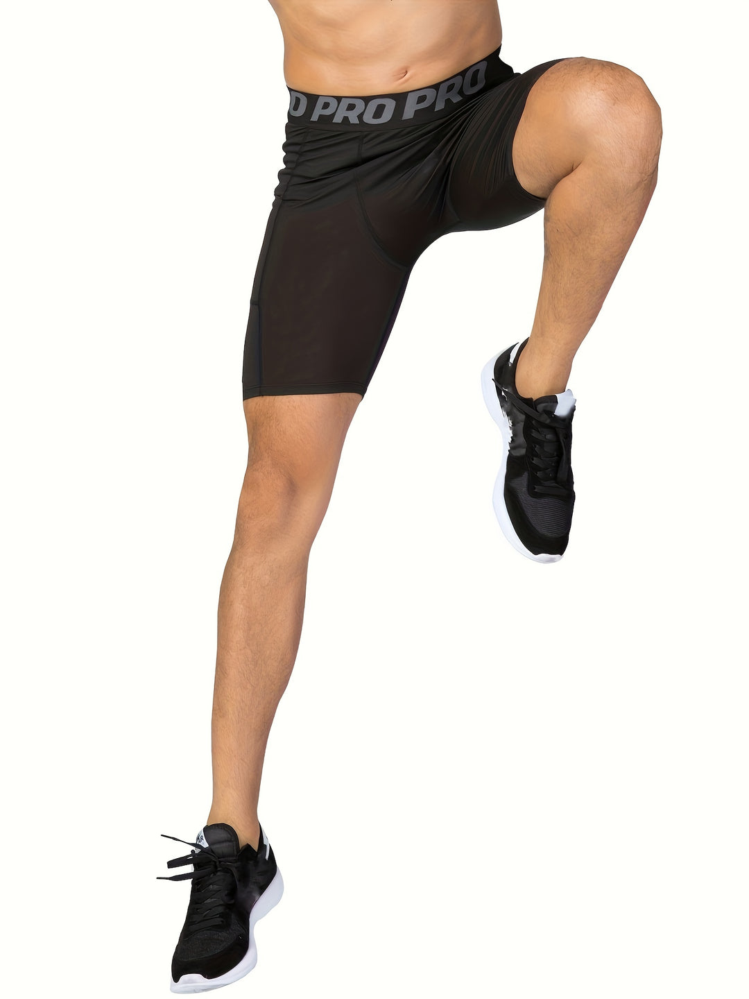 3pcs Men's High-Elastic Compression Shorts - PRO Pro Pro Design, Breathable & Stretchy Fabric, Perfect for Gym, Running & Sports Activities, Black with Side Pockets, Plus Size Shorts