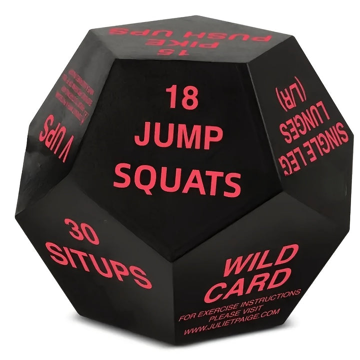 1pc Fitness Dice Exercise Ball - 12-Sided Foam Workout Dice for Hand Grip Strength Training, Stress Relief, Black with Red & Green Text, Exercise Challenge Tool