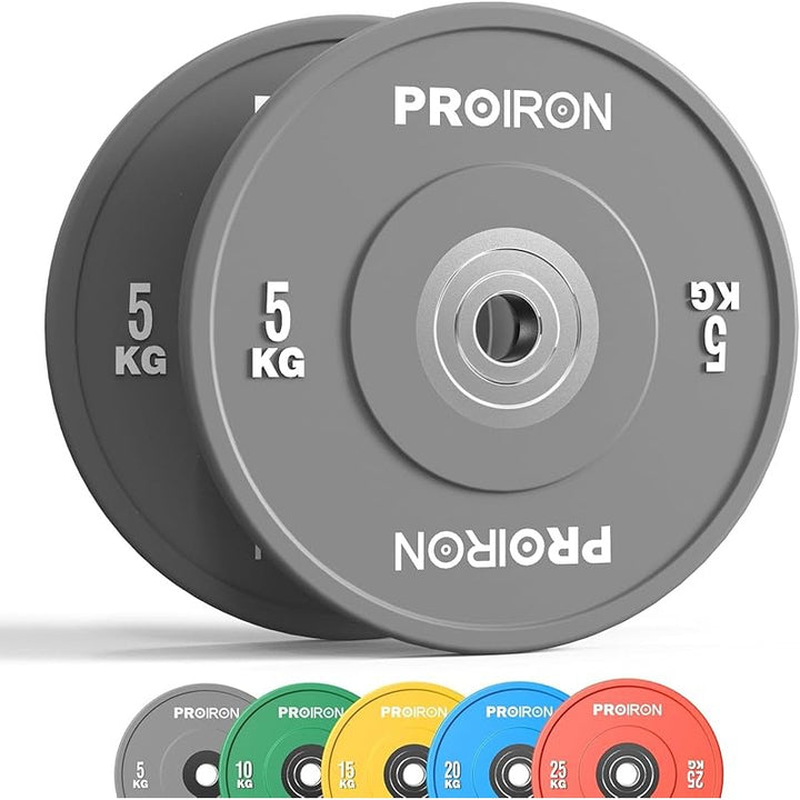 Bumper Plates, 2" Solid Rubber Weight Plates for Barbell Strength Training and Weight Lifting, 5kg 10kg 15kg 20kg 25kg, Single or Pair