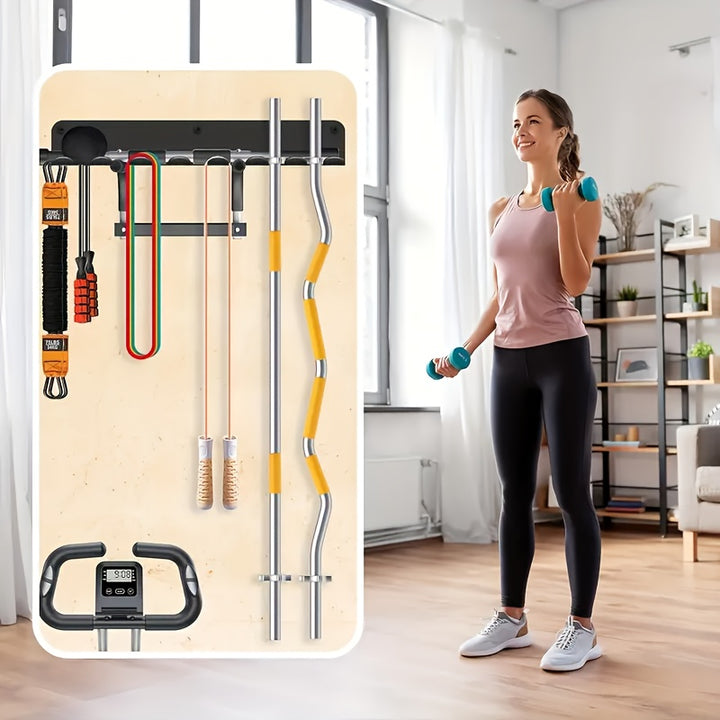 Versatile Fitness Dumbbell Storage Rack - Wall-Mounted Organizer for Resistance Bands, Jump Ropes, Weight Belts & Barbell Chains