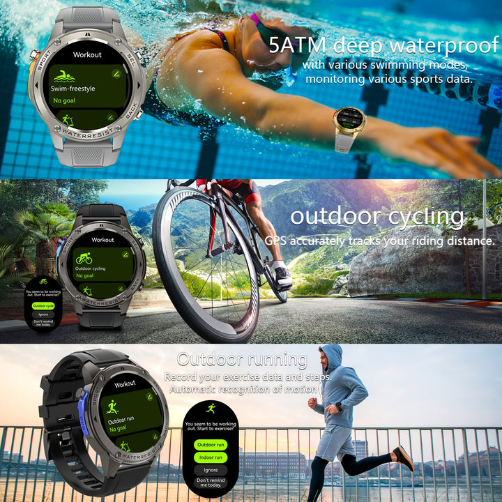 Fanwear GPS Smart Watch with GPS, Compass, Altitude, Air Pressure, Swimming, Triathlon, Timer, 5ATM Waterproof, Stop Watch, 170+ Sports Mode, Automatic Recognition Of Motion Patterns, 500mAh USB-Charged Battery, ATS3085L Chip