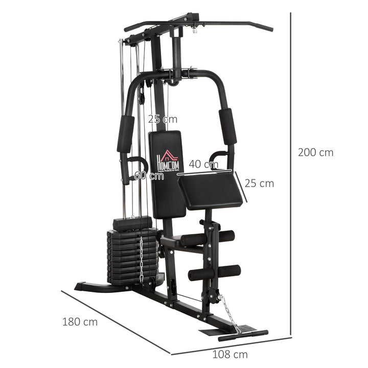 Multi Gym with Weights, Multifunction Home Gym Machine with 45kg Weight Stack, for Lat Pulldown, Leg Extensions, Preacher Bicep Curls, Triceps Pulldowns, Chest Press, Strength Training