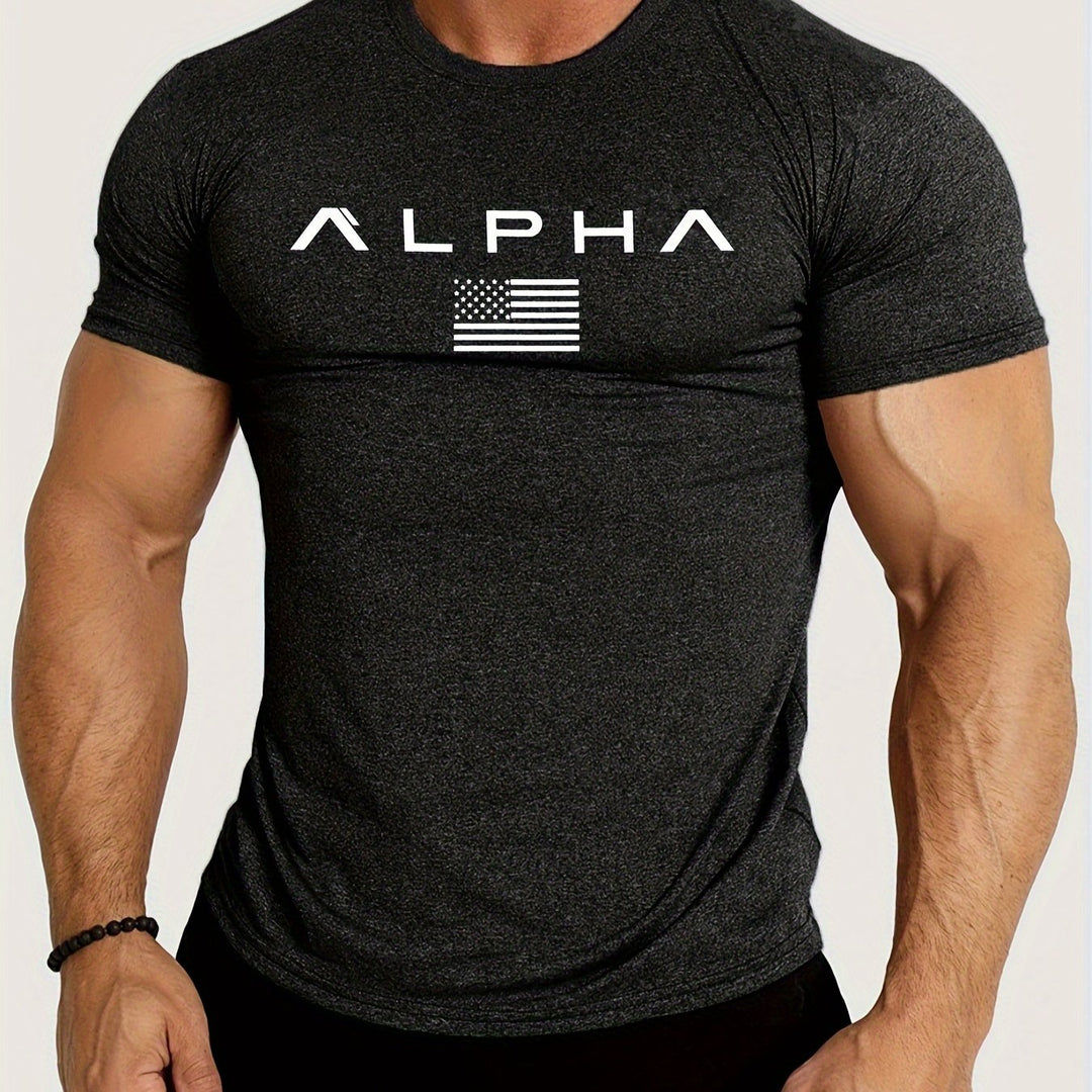 American Flag Alpha Print Comfortable Fit Crew Neck Short Sleeve T-Shirt - Soft, Breathable, Versatile, and Athletic Style for Spring and Summer - Perfect Gift for Men