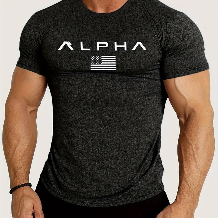 American Flag Alpha Print Comfortable Fit Crew Neck Short Sleeve T-Shirt - Soft, Breathable, Versatile, and Athletic Style for Spring and Summer - Perfect Gift for Men