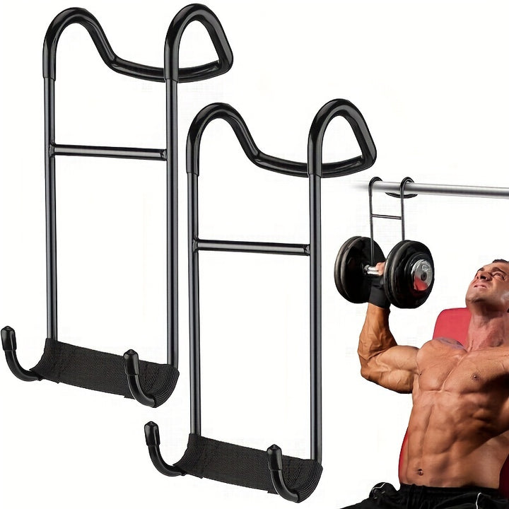 2 Pcs Heavy-Duty Dumbbell Spotter Hooks, 113.4KG Capacity, Iron Weightlifting Rack Attachments, Safety Connector for Chest Workout, Black, Universal Fit