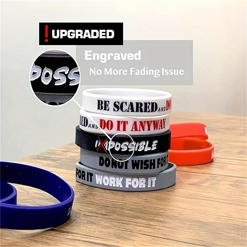 5pcs Inspirational Silicone Wristbands, Sporty & Classic Style, Motivational Quotes Rubber Bracelets for Daily & Sports Occasions, All-Season Accessory