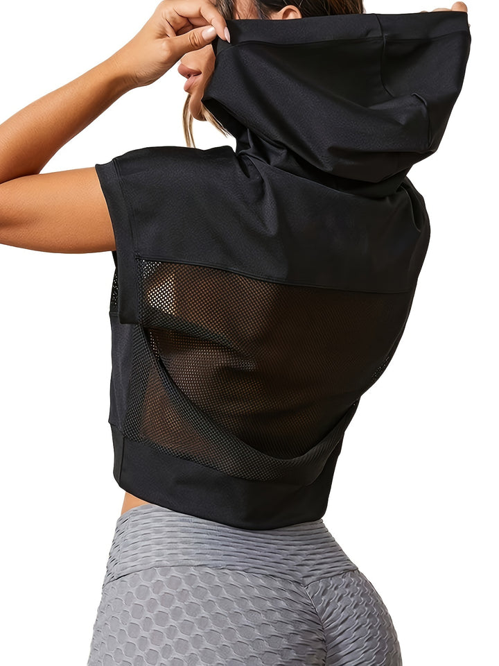 Breathable Mesh-Back Hooded Running & Yoga Jacket - Loose Fit, Color Block Activewear for Women