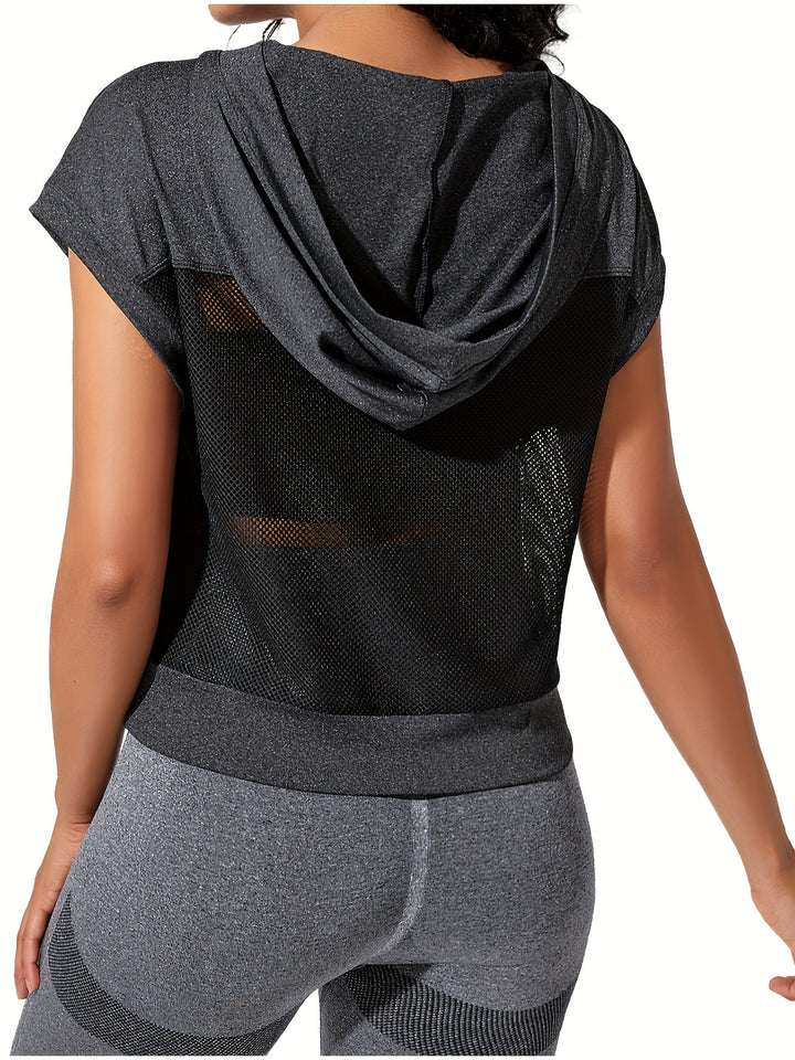 Breathable Mesh-Back Hooded Running & Yoga Jacket - Loose Fit, Color Block Activewear for Women