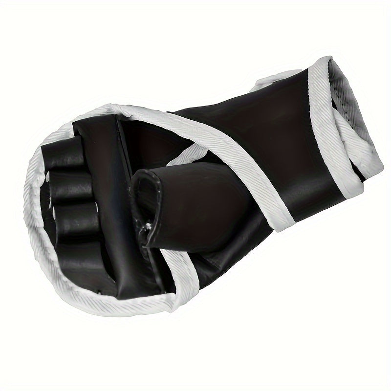 Premium Black Half-Finger Boxing Gloves for Adults - Durable Faux Leather, Easy Pull-On Design, Pro-Grade