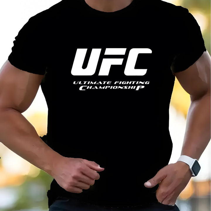 Men'S UFC Ultimate Fighting Championship Graphic T-Shirt, Polyester Casual Crew Neck Tee, Regular Fit, with Slight Stretch, Alphabet Pattern Knit Fabric, for Summer Adult Fashion Top