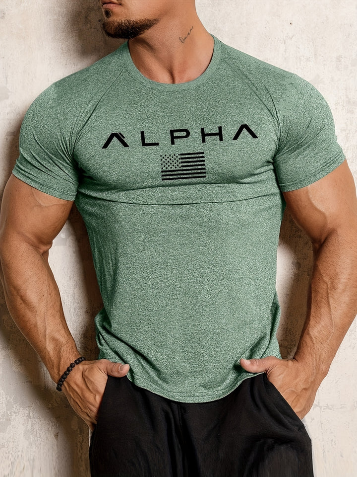 American Flag Alpha Print Comfortable Fit Crew Neck Short Sleeve T-Shirt - Soft, Breathable, Versatile, and Athletic Style for Spring and Summer - Perfect Gift for Men