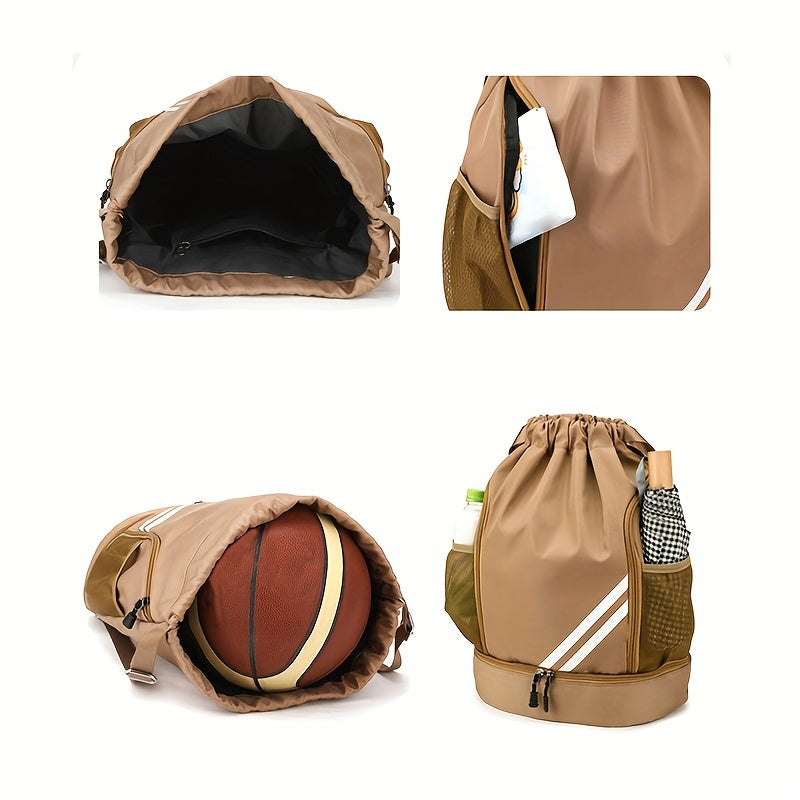 Drawstring Sports Gym Bag - Polyester Softshell, Practical Pockets, Ideal For Basketball, Outdoor, Travel, Swimming, Hiking, Climbing