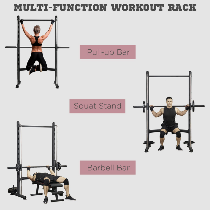 Squat Rack with Pull Up Bar, Adjustable Weight Rack, Multi-Functional Weight Lifting Barbell Stand for Home Gym Strength Training by HOMCOM