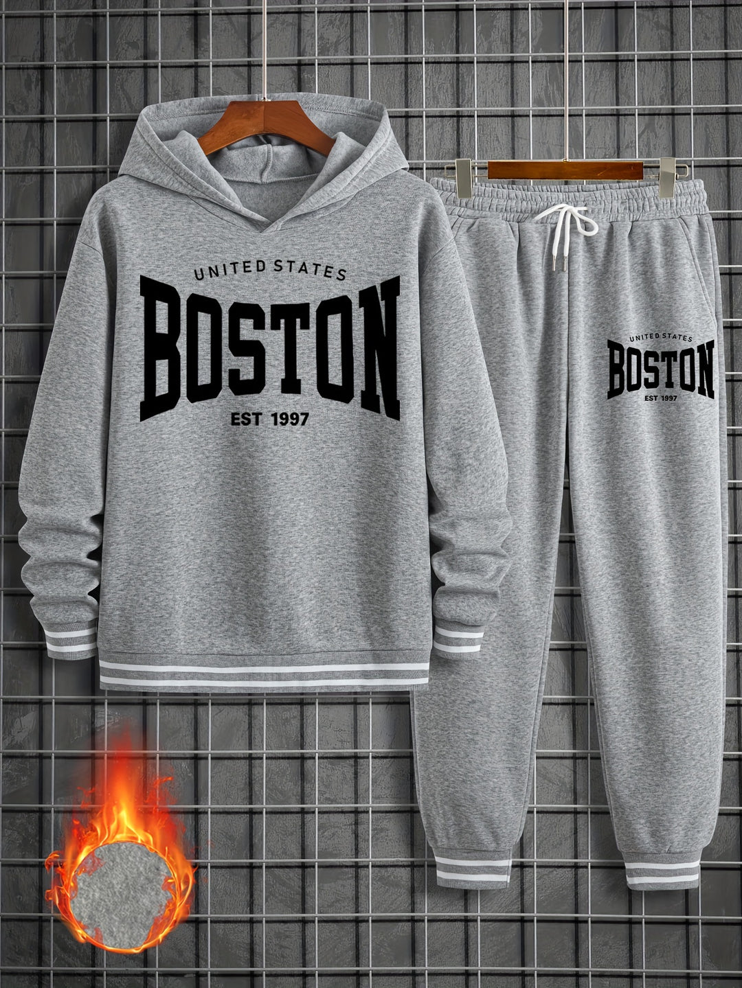 Men's Casual Sportswear Set - Printed Hoodie & Joggers, Polyester Blend, Machine Washable - Perfect for Fall/Winter