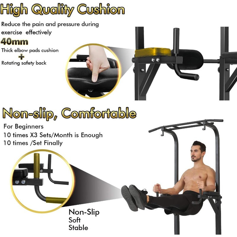 Power Tower Dip Station Adjustable Pull Up & Dip Stands Multi-Function Strength Training Pull up Bar Fitness Equipment for Home Gym