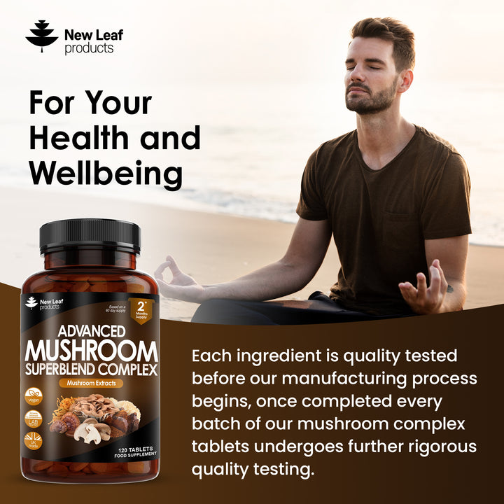 Mushroom Complex - Lions Mane Mushroom Cordyceps Mushroom Chaga Mushroom Reishi Mushroom Shiitake and Maitake Mushroom Blend - High Potency Mushroom Supplement - Made in The UK Made in The UK