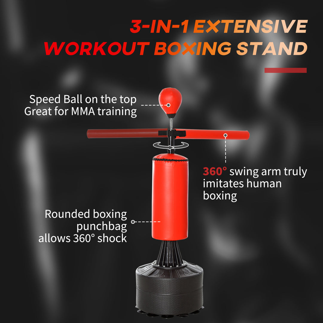 155-205cm 3-IN-1 Freestanding Boxing Punch Bag Stand with Rotating Flexible Arm, Speed Ball, Waterable Base