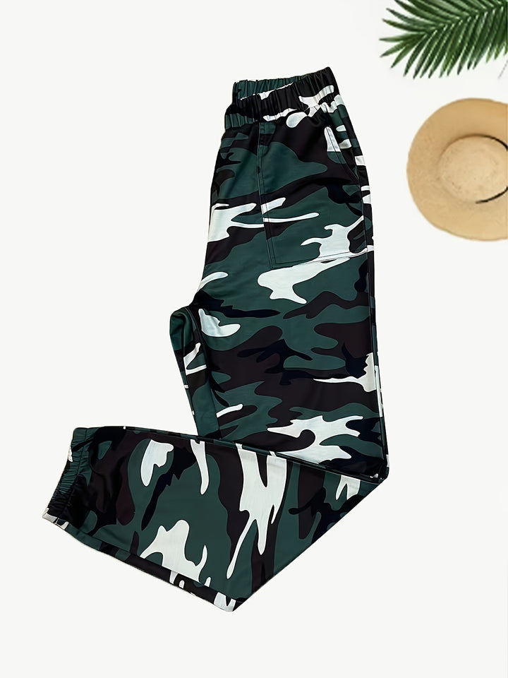 Camouflage Print Comfortable Fashion Elastic Waist Sports Casual Joggers, Women's Clothing