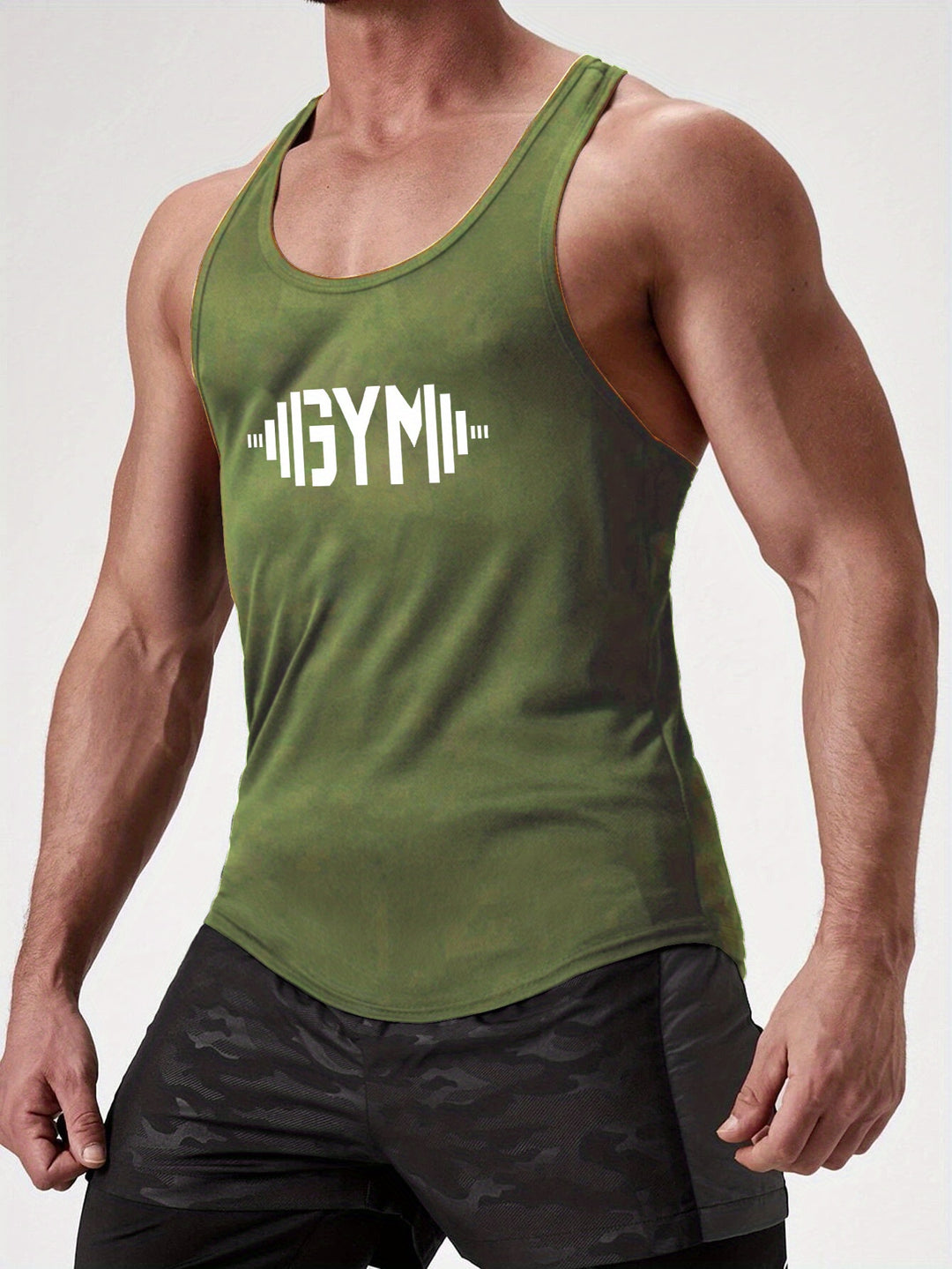 GYM Dumbbell Pattern Men's Summer Tank Top, Men's Breathable Lightweight Top For Fitness