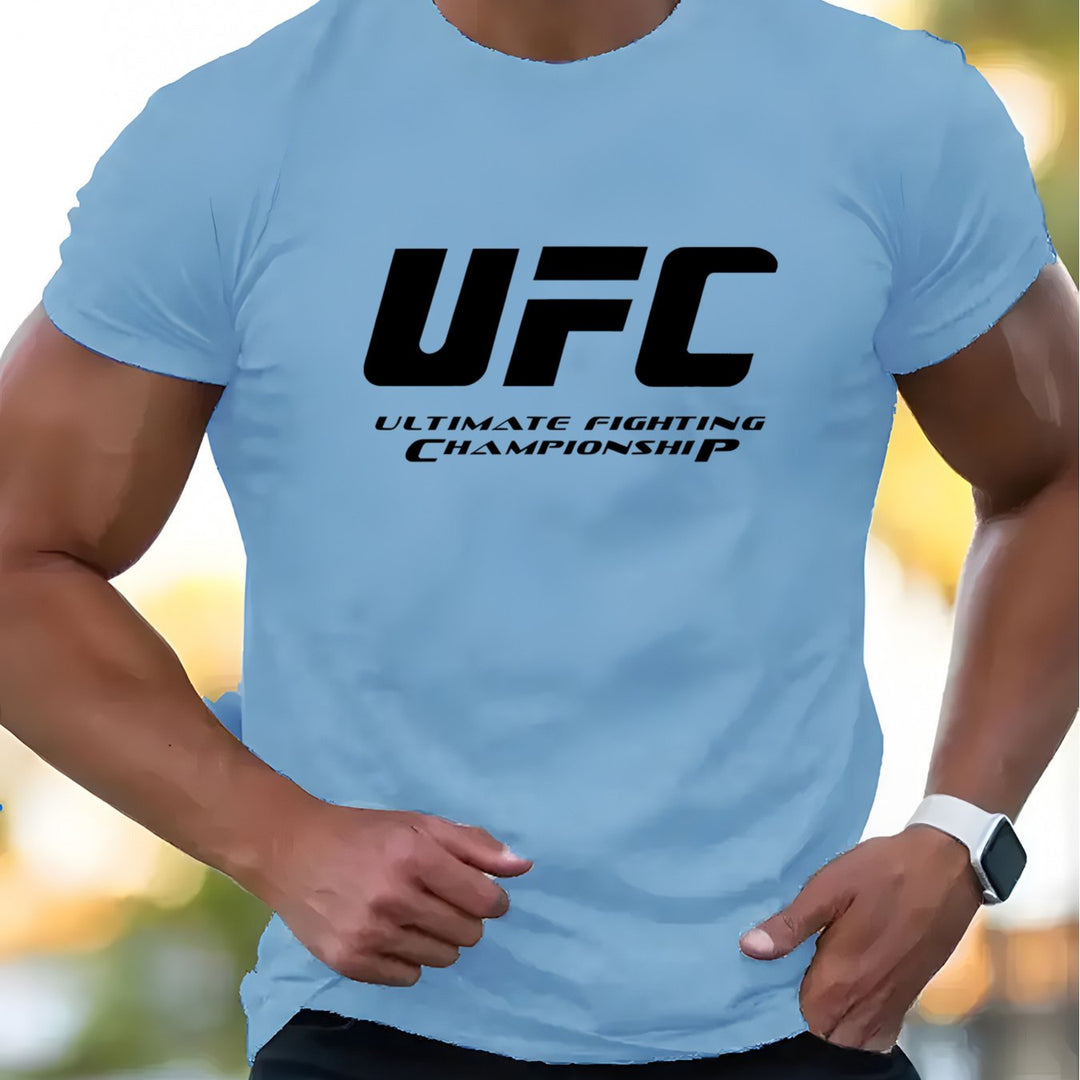 Men'S UFC Ultimate Fighting Championship Graphic T-Shirt, Polyester Casual Crew Neck Tee, Regular Fit, with Slight Stretch, Alphabet Pattern Knit Fabric, for Summer Adult Fashion Top