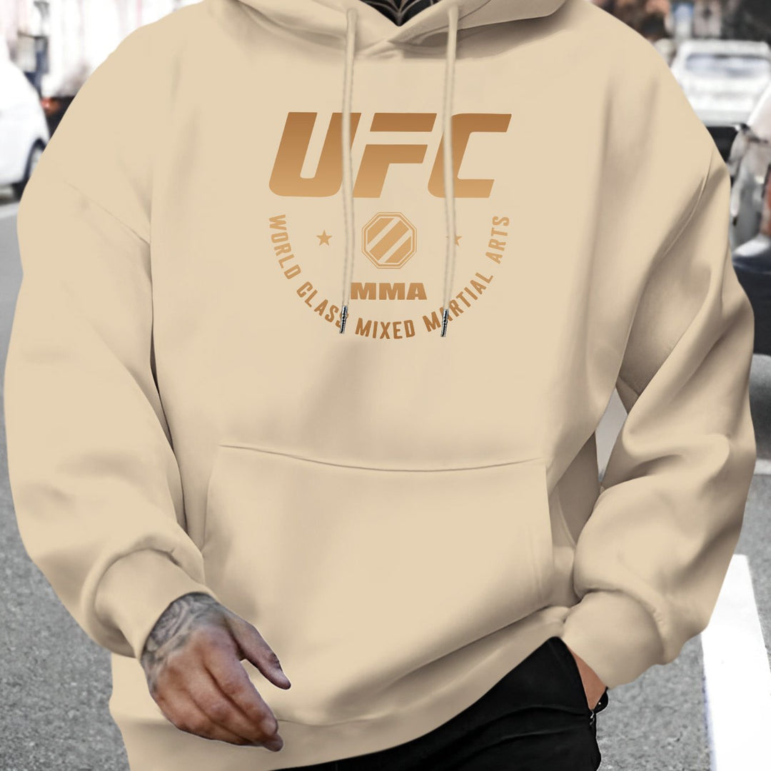 Men'S UFC Graphic Hoodie - Polyester Casual Pullover with Hood - Fall/Winter Knit Fabric Casual Style - Regular Fit Long Sleeve Hooded Sweatshirt with Slight Stretch - Alphabet Print Fashion Hooded Top