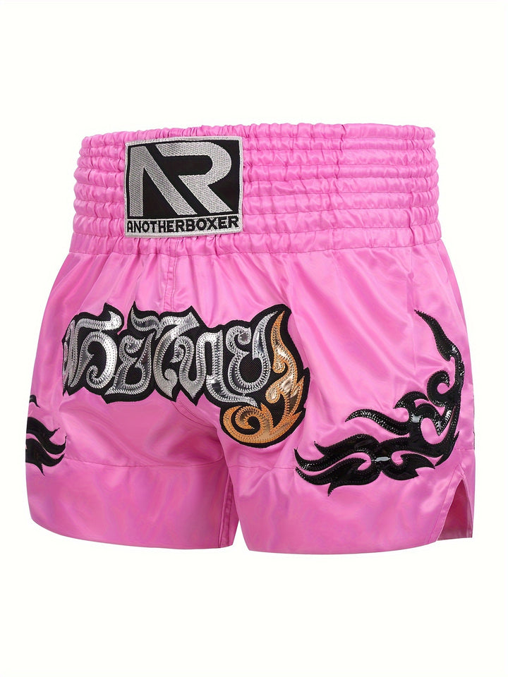 Embroidered Muay Thai & MMA Shorts - Durable Polyester, Non-Stretch, All-Season Sports Gear for Boxing & Training