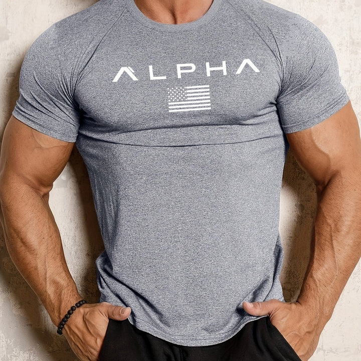 American Flag Alpha Print Comfortable Fit Crew Neck Short Sleeve T-Shirt - Soft, Breathable, Versatile, and Athletic Style for Spring and Summer - Perfect Gift for Men