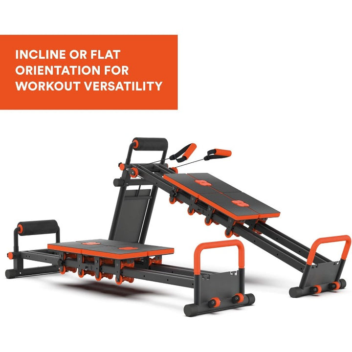 Fitness Equipment MultiGym Home Workout Machine, Collapsible & Easy Assemble, Adjustable Positioning for Total Body, Orange, Large