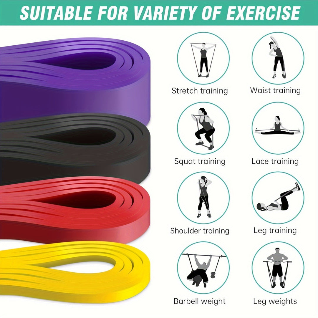 4pcs Set Resistance Bands with Stackable Tension - Exercise and Pull Up Assist Bands for Muscle Training, Workout, Fitness, Shaping - Medium Tension Level, TPE Material - Suitable for Gym, Home, Outdoor Use