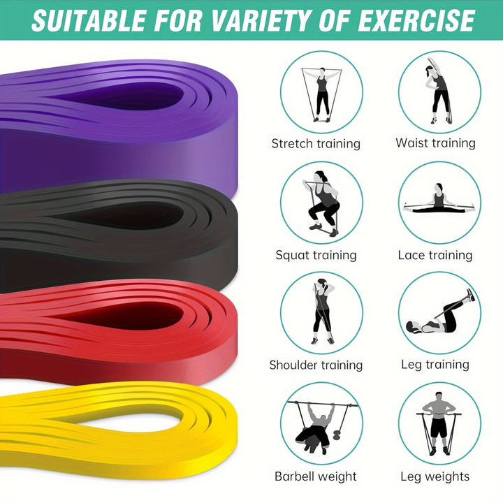 4pcs Set Resistance Bands with Stackable Tension - Exercise and Pull Up Assist Bands for Muscle Training, Workout, Fitness, Shaping - Medium Tension Level, TPE Material - Suitable for Gym, Home, Outdoor Use