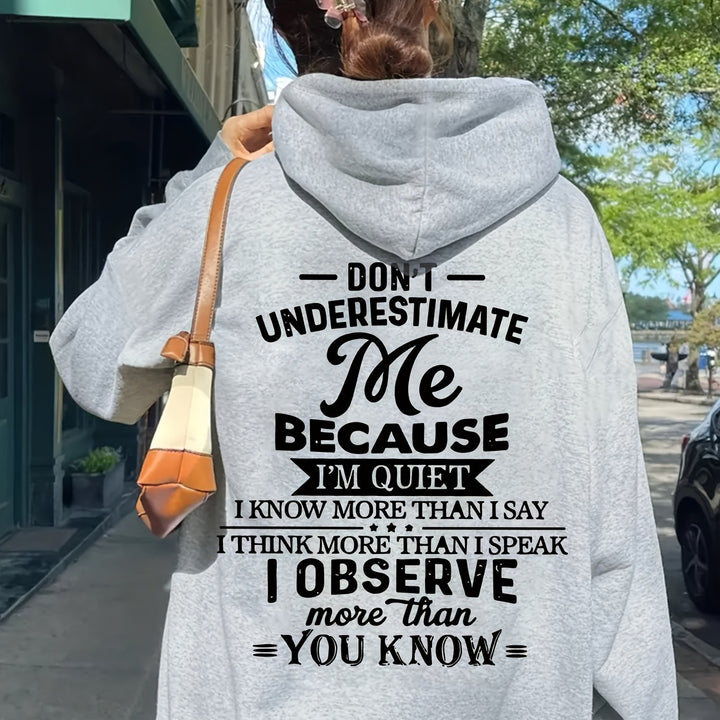 1pc Women'S Casual Letter Print Hoodie, Double-Sided Polyester Knit Pullover with Drawstring Hood, All-Season Fashion Sweatshirt