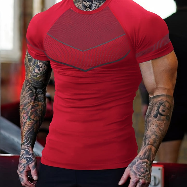 Men's Mid Stretch Quick-drying Breathable Short Sleeve Round Neck Compression T-shirt For Gym Fitness Training