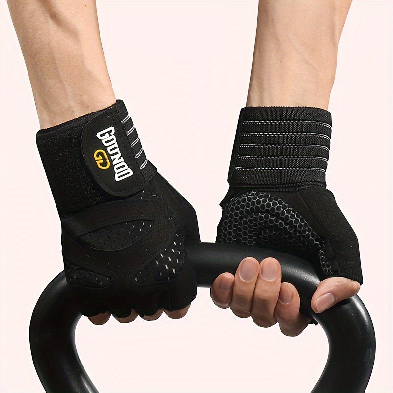 Enhanced Wrist Support Half-Finger Fitness Gloves - Durable Polyester, Ideal for Weightlifting & Barbell Training