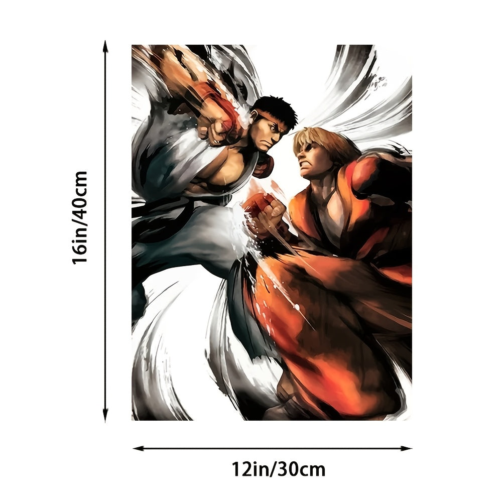 [1pc Ryu Street Fighting Canvas Art Print Poster] 1pc 30.48x40.64 cm Canvas Art Print Poster, Ryu Street Fighting Scene, Frameless Wall Art for Home Bedroom Kitchen Living Room Bathroom, Decorative Artwork for Hotel Cafe Offi