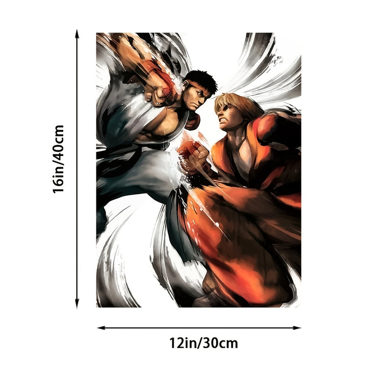 [1pc Ryu Street Fighting Canvas Art Print Poster] 1pc 30.48x40.64 cm Canvas Art Print Poster, Ryu Street Fighting Scene, Frameless Wall Art for Home Bedroom Kitchen Living Room Bathroom, Decorative Artwork for Hotel Cafe Offi