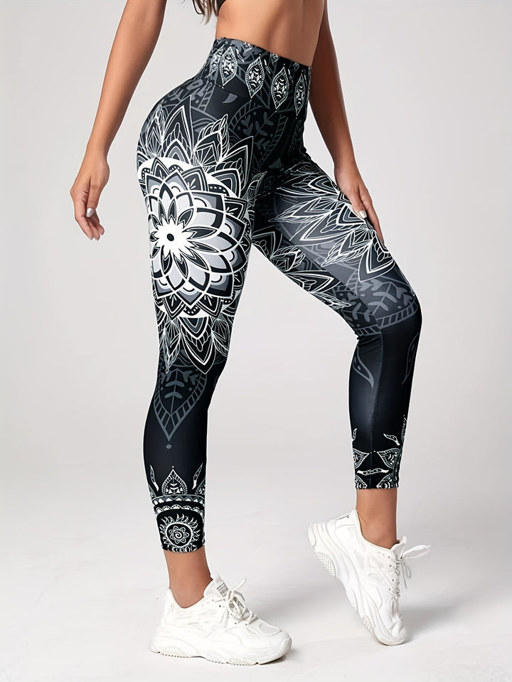 Women's High-Waisted Kaleidoscope Print Leggings, Sports Fitness Yoga Pants With Tummy Control And Butt Lift, Fashion Tight Long Trousers For Running Cycling