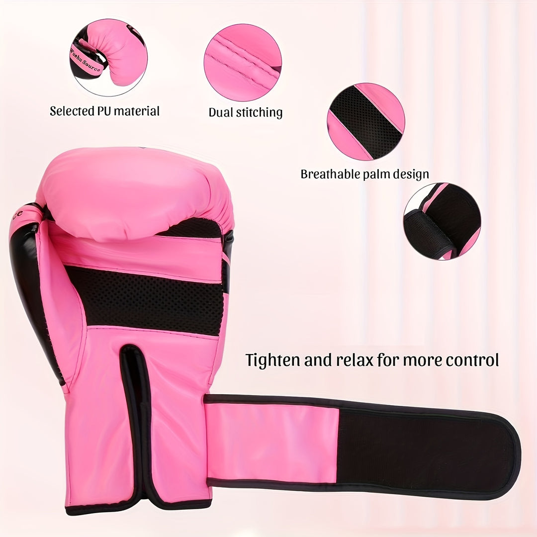 Yobenki Boxing Gloves - Durable PU Leather & Non-Woven Material, Pull-On Closure, Pink - Ideal for Muay Thai, Taekwondo & Combat Training, Adult Size