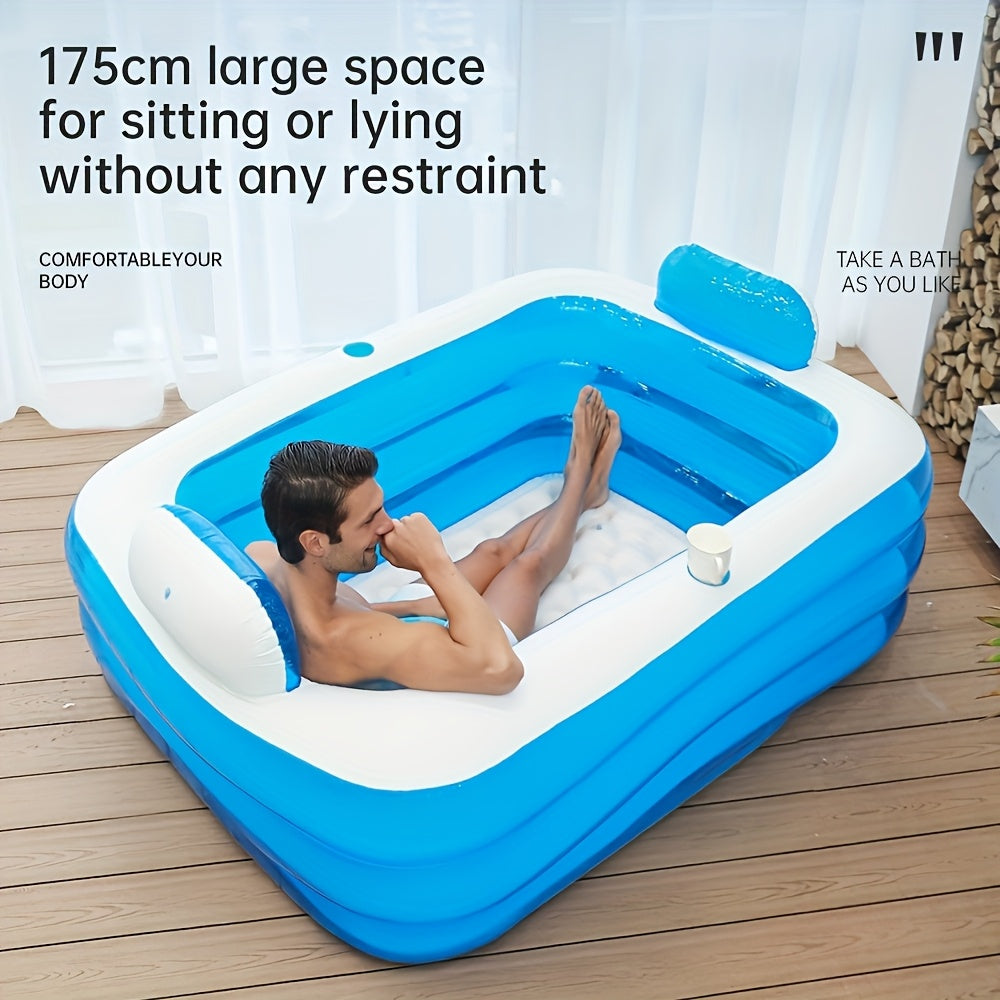 1pc Portable PVC Inflatable Hot Tub with Backrest, Durable Foldable Spa Bathtub with Drain Plug, Ideal for Bathroom Soaking, Perfect Christmas & New Year Gift for One or Two