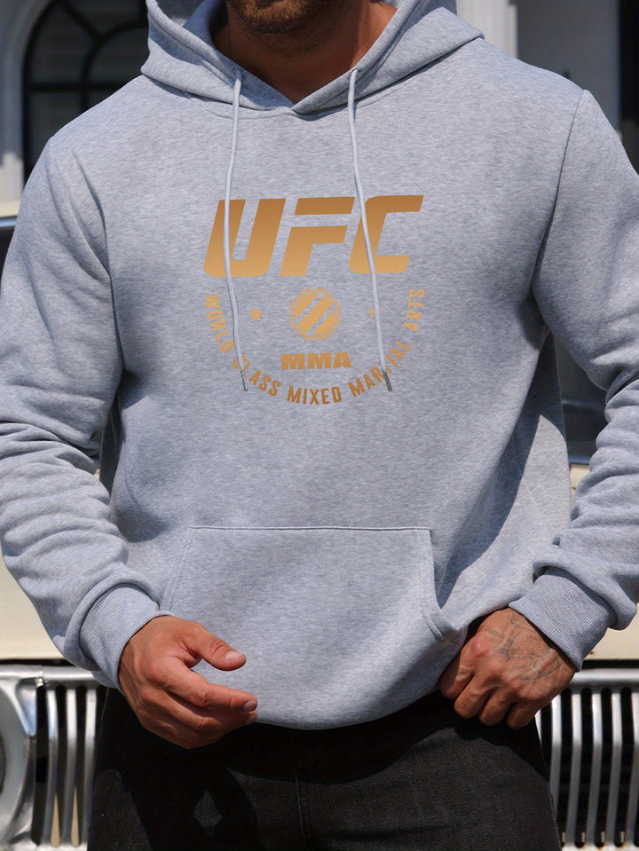 Men'S UFC Graphic Hoodie - Polyester Casual Pullover with Hood - Fall/Winter Knit Fabric Casual Style - Regular Fit Long Sleeve Hooded Sweatshirt with Slight Stretch - Alphabet Print Fashion Hooded Top