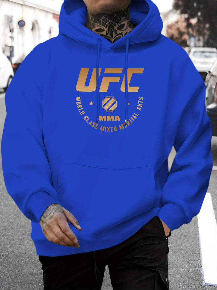 Men'S UFC Graphic Hoodie - Polyester Casual Pullover with Hood - Fall/Winter Knit Fabric Casual Style - Regular Fit Long Sleeve Hooded Sweatshirt with Slight Stretch - Alphabet Print Fashion Hooded Top