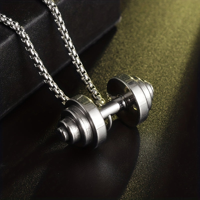 High Quality Sporty Stainless Steel Dovetail Cross Pattern Dumbbell Pendant Necklace Men Women Classic Fitness Leisure Jewelry