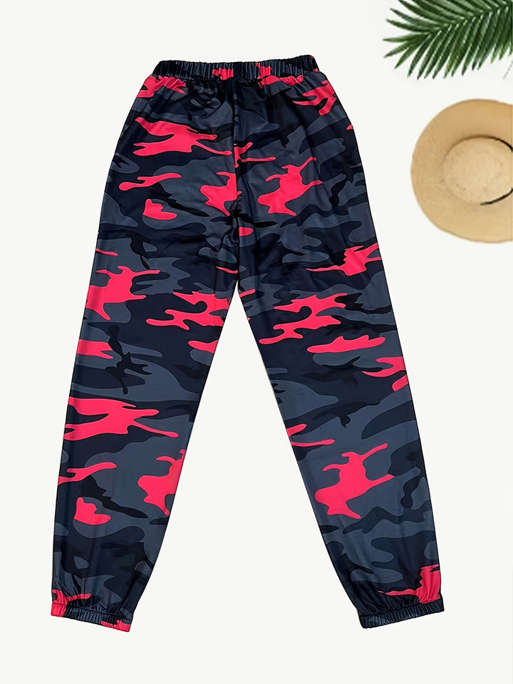 Camouflage Print Comfortable Fashion Elastic Waist Sports Casual Joggers, Women's Clothing