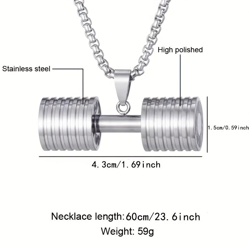 1pc Men's Steel Fitness Dumbbell Necklace Pendant, Fashion Sports Necklace